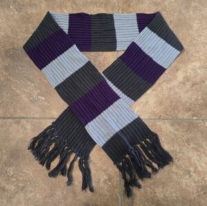 Grey Violet Colorblock Fringed Scarf